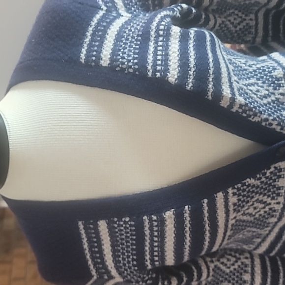 Madewell 100% merino wool blue off white button front cardigan size M ski winter - Picture 2 of 15